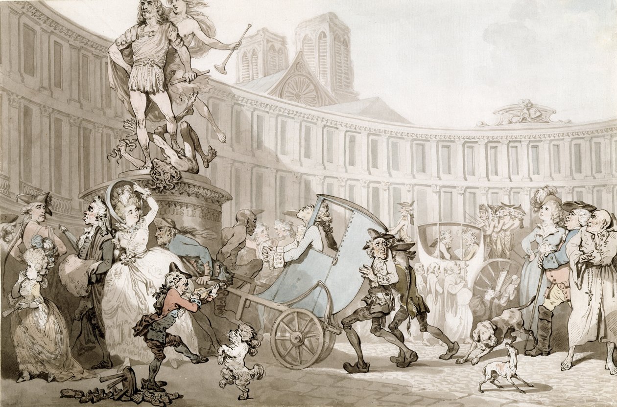 La Place des Victoires ، باريس ، حوالي عام 1789 (قلم وحبر وألوان مائية فوق الجرافيت على ورق مضغوط) بواسطة توماس رولاندسون