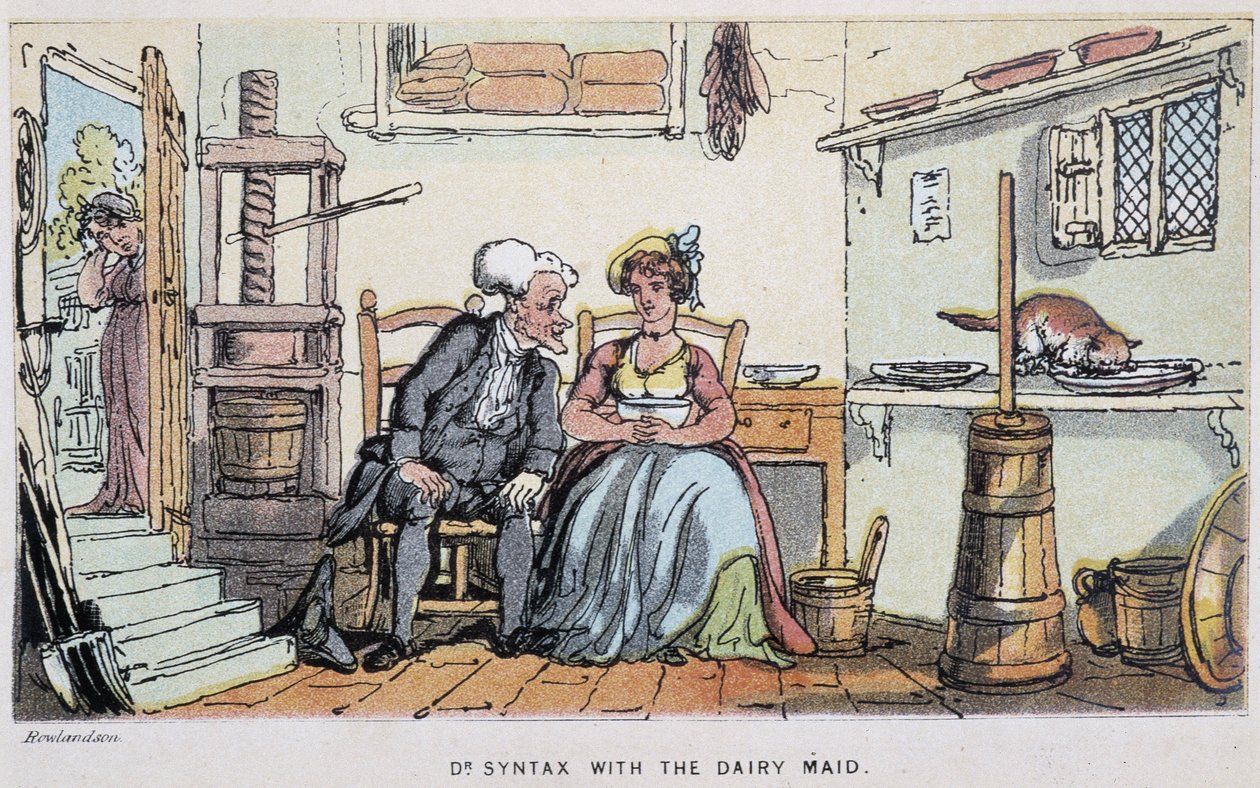 Le doctorur avec une servante - في "" ثلاث جولات لـ Doctor Syntax: بحثًا عن العزاء الرائع والزوجة "بقلم ويليام كومب ، مريض. رولاندسون بواسطة توماس رولاندسون