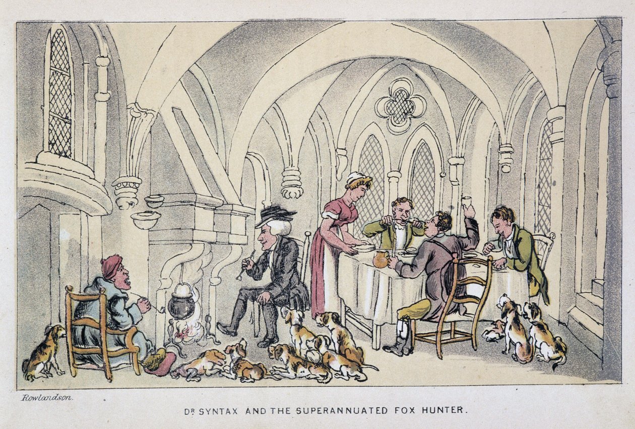 Le Decteur à un repas des chasseurs - في "" ثلاث جولات لـ Doctor Syntax: بحثًا عن العزاء الرائع والزوجة "بقلم ويليام كومب ، مريض. رولاندسون بواسطة توماس رولاندسون