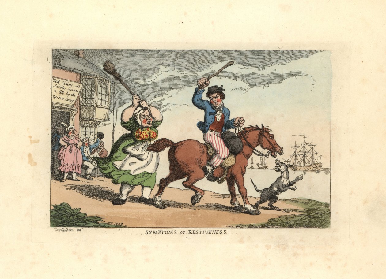 Man beating a stubborn horse with a cudgel, while the owner Wido بواسطة توماس رولاندسون