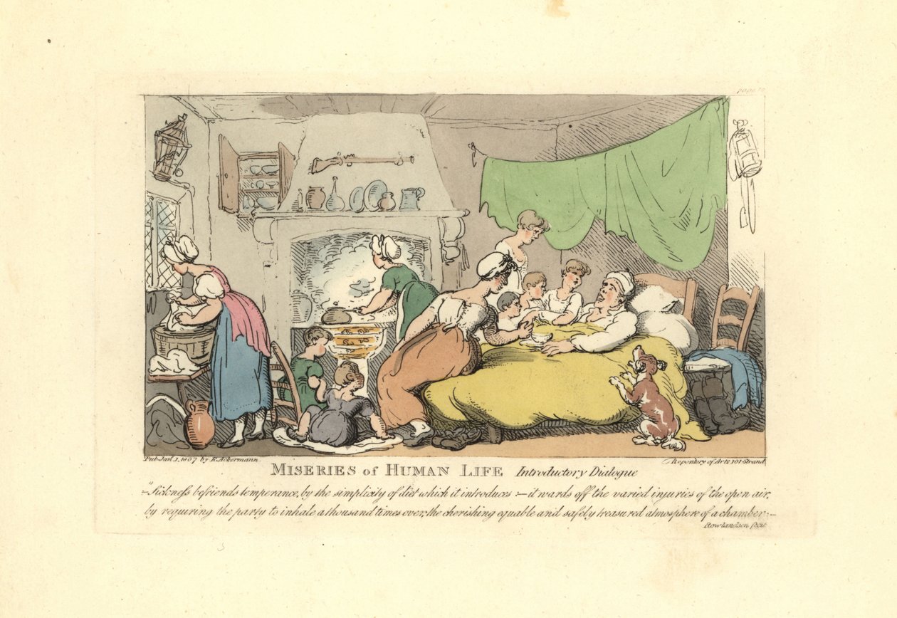 Man in his sick bed surrounded by doting wife, children, and mai بواسطة توماس رولاندسون