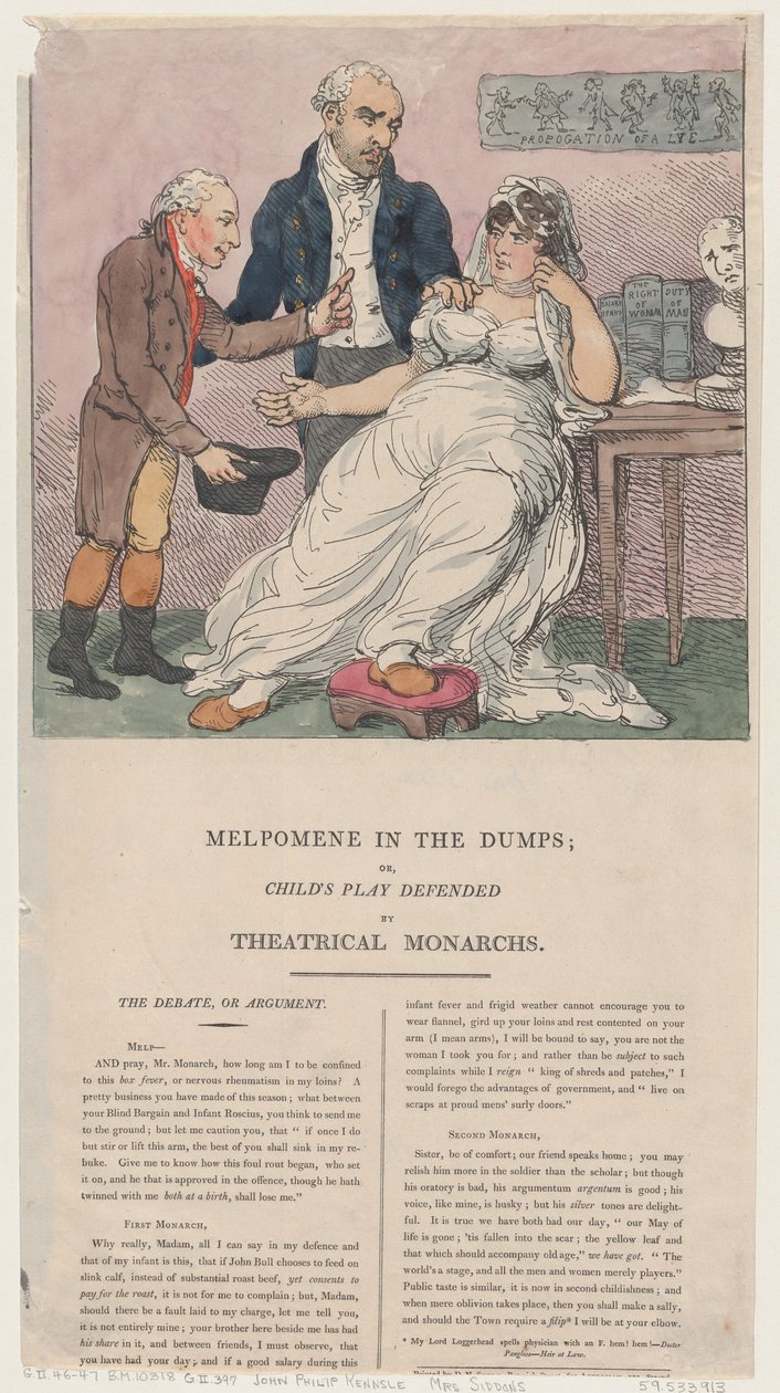 Melpomene in the Dumps ، أو مسرحية الطفل التي دافع عنها Theatrical Monarchs ، 1804. ، 1804. بواسطة توماس رولاندسون
