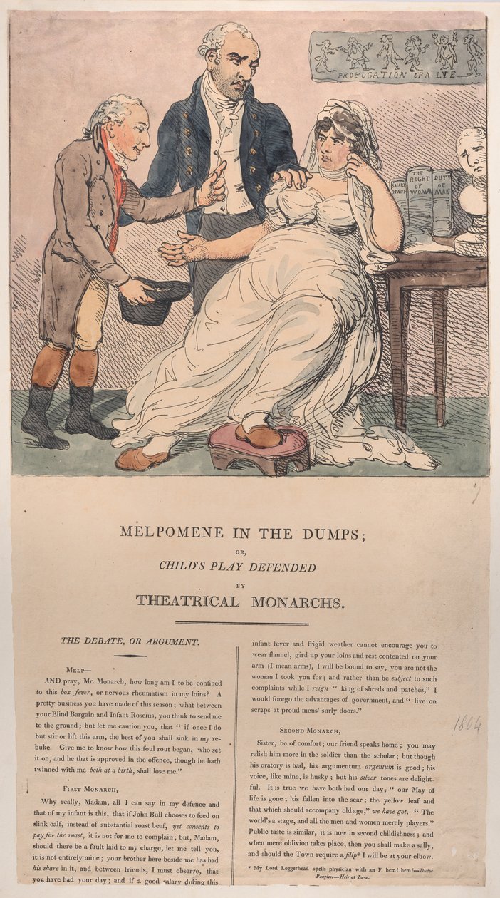 Melpomene in the Dumps ، أو مسرحية الطفل التي دافع عنها Theatrical Monarchs ، 1804. ، 1804. بواسطة توماس رولاندسون