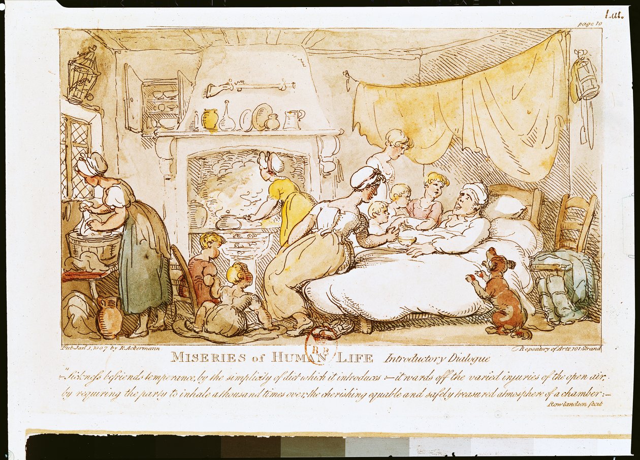 تعاسات الحياة البشرية: حوار تمهيدي ، نشره R. Ackermann ، 1807 بواسطة توماس رولاندسون