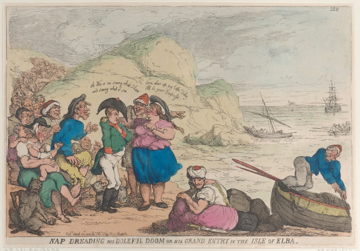 قيلولة خائفة من عذابه اللطيف أو دخوله الكبير في جزيرة إلبا ، 20 أبريل ، ... ، 20 أبريل 1814. بواسطة توماس رولاندسون