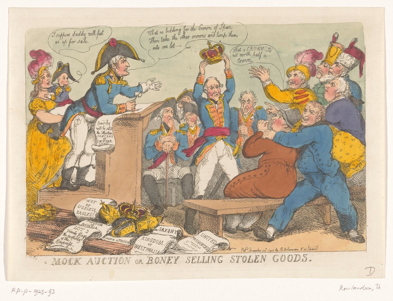 يبيع نابليون البضائع المسروقة ، 1813 المزاد الوهمي أو بيع Boney للبضائع المسروقة (العنوان على الكائن) بواسطة توماس رولاندسون