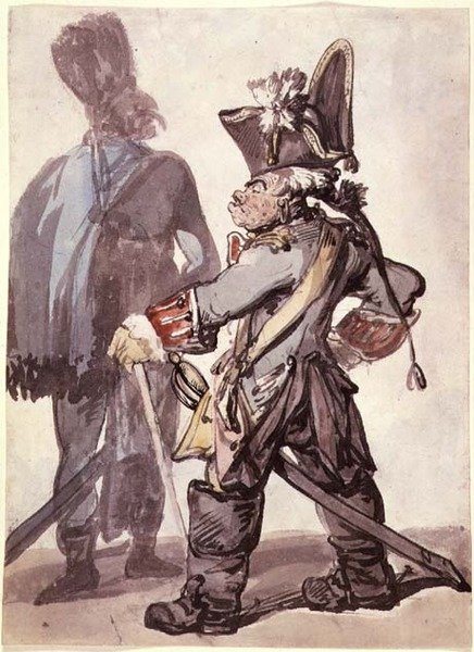 رقم 2160 فريدريك الكبير (1712-86) وأحد ضباطه (قلم ، بني داكن وألوان مائية على ورق) بواسطة توماس رولاندسون