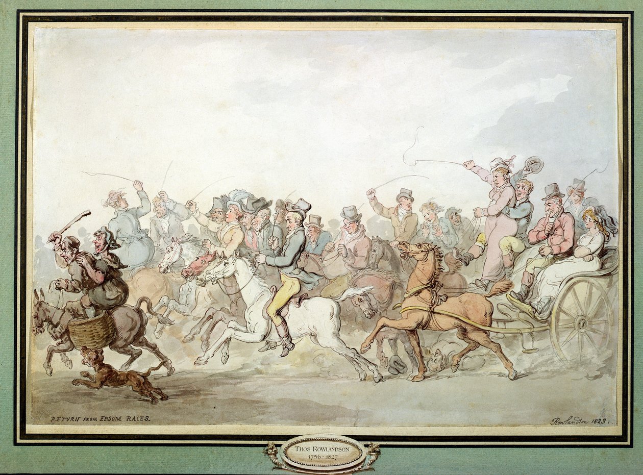 العودة من سباقات إبسوم ، 1823 (قلم ، مرحاض وقلم رصاص على ورق) بواسطة توماس رولاندسون