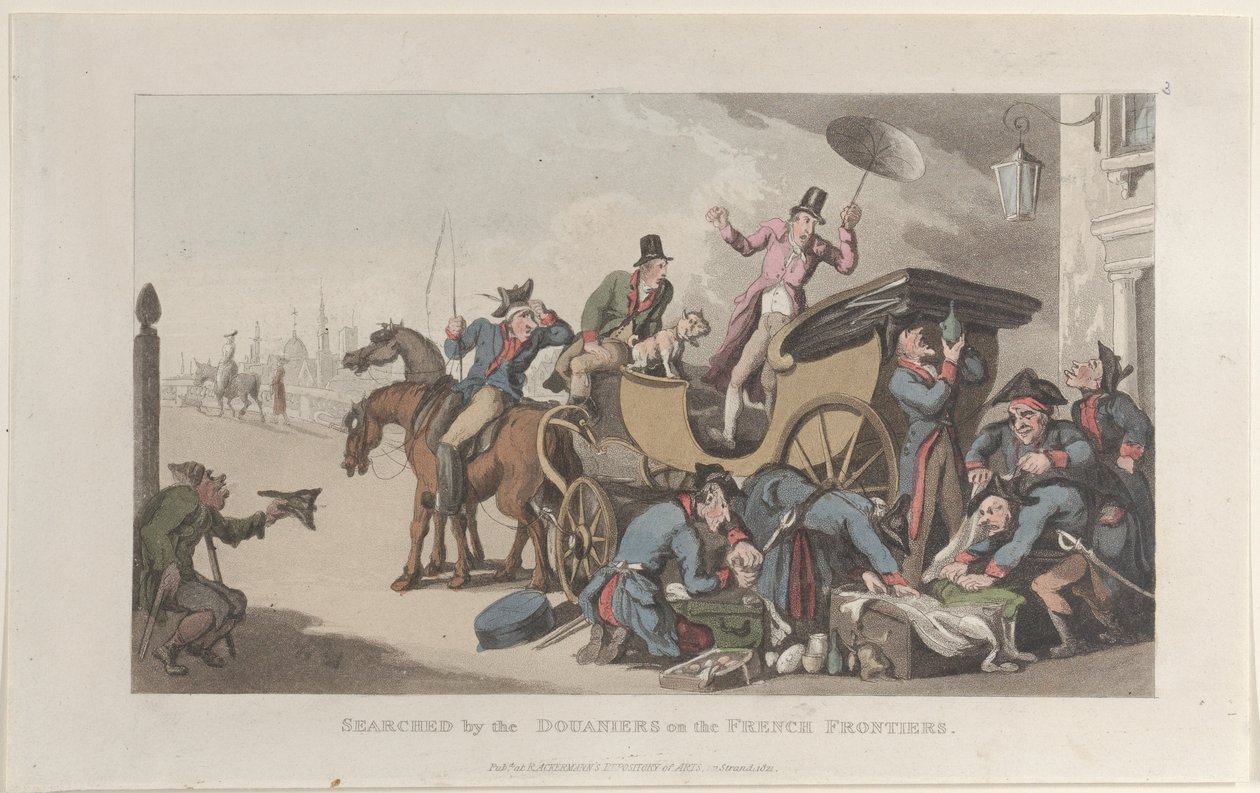 بحث بواسطة Douaniers على الحدود الفرنسية ، من Journal of Sentimental Travels in ... ، 1821. بواسطة توماس رولاندسون