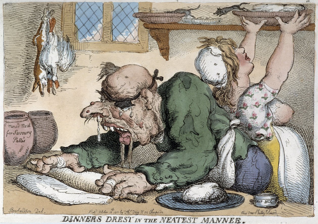 Sick man preparing the meal - Cartoon by Rowlandson بواسطة توماس رولاندسون