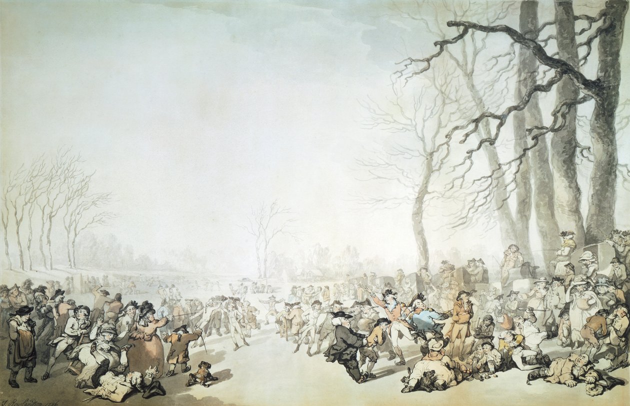 "Skaters on the Serpentine" ، مدينة وستمنستر ، لندن ، 1786. بواسطة توماس رولاندسون