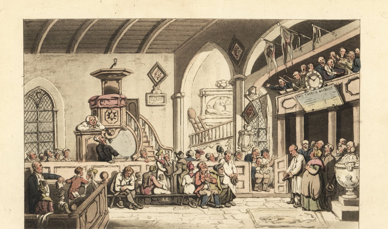Sunday service in an country church, Regency Era بواسطة توماس رولاندسون