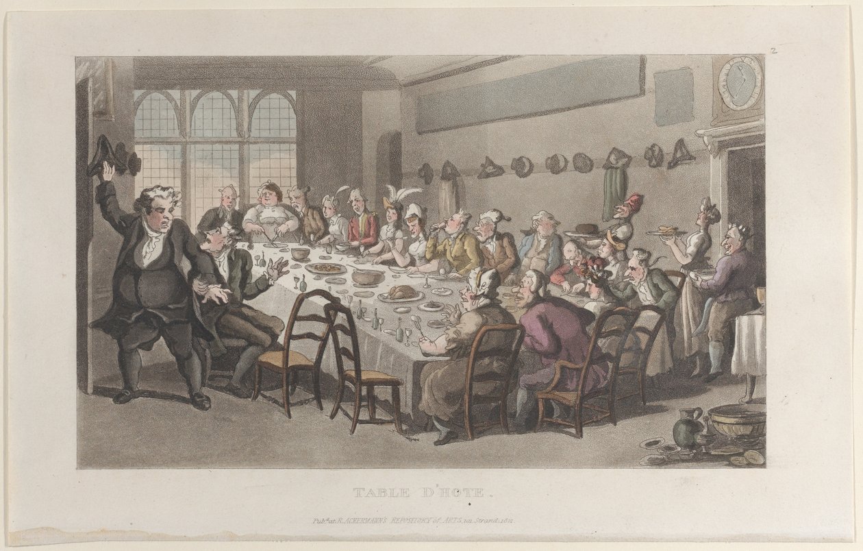Table d'Hote ، من مجلة الرحلات العاطفية في المقاطعات الجنوبية لفرنسا ، Sh ... ، 1821. بواسطة توماس رولاندسون