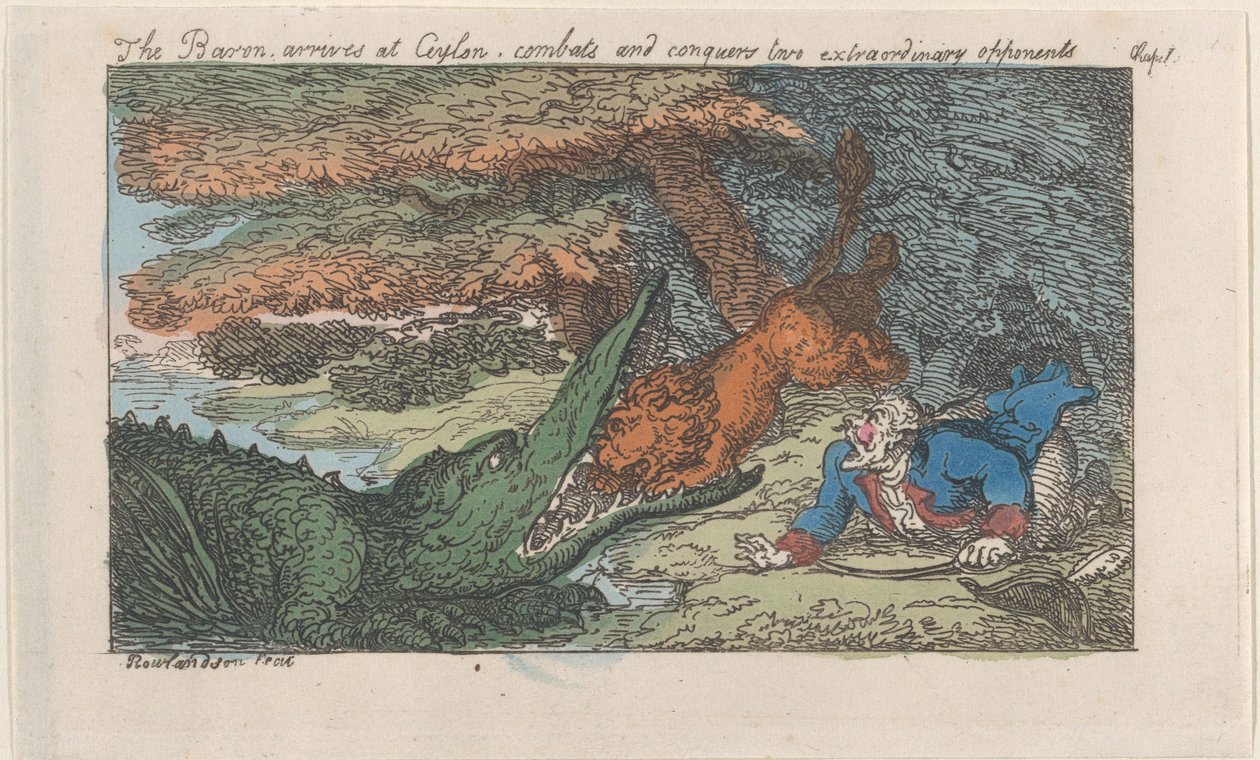 يصل البارون إلى سيلان ويقاتل وينتصر على خصمين غير عاديين ... ، [1809] ، أعيد إصداره عام 1811. بواسطة توماس رولاندسون