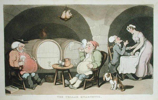 The Cellar Quartetto ، من `` The Tour of Dr Syntax in search of the Picturesque '' ، بقلم William Combe ، نُشر عام 1812 (aquatint) بواسطة توماس رولاندسون