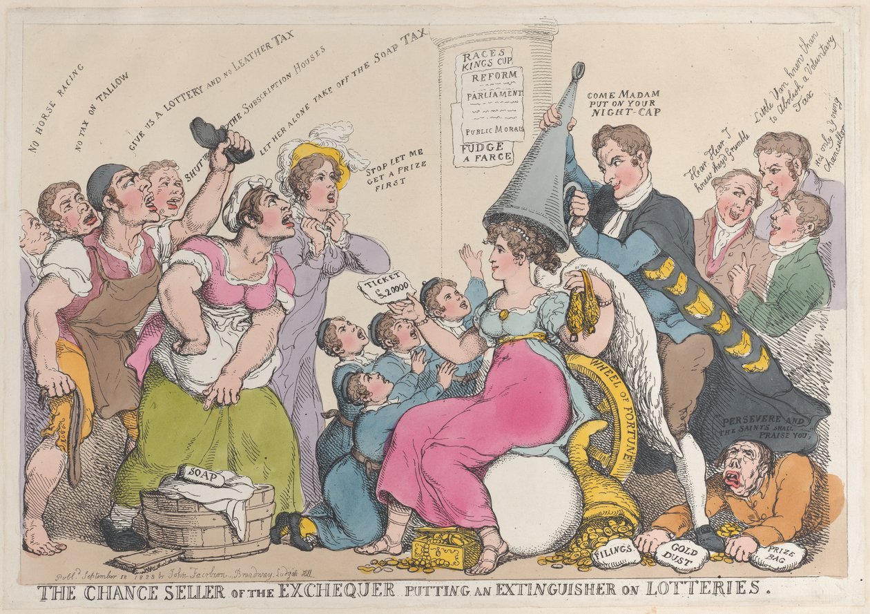 فرصة بائع الخزانة وهو يضع طفاية حريق في اليانصيب ، سبتمبر 18 ، 1823. بواسطة توماس رولاندسون