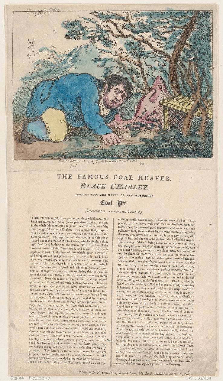 الفحم الأسود تشارلي الشهير بحفر الفحم ينظر إلى فم الرائع ... ، 25 فبراير 1805. بواسطة توماس رولاندسون