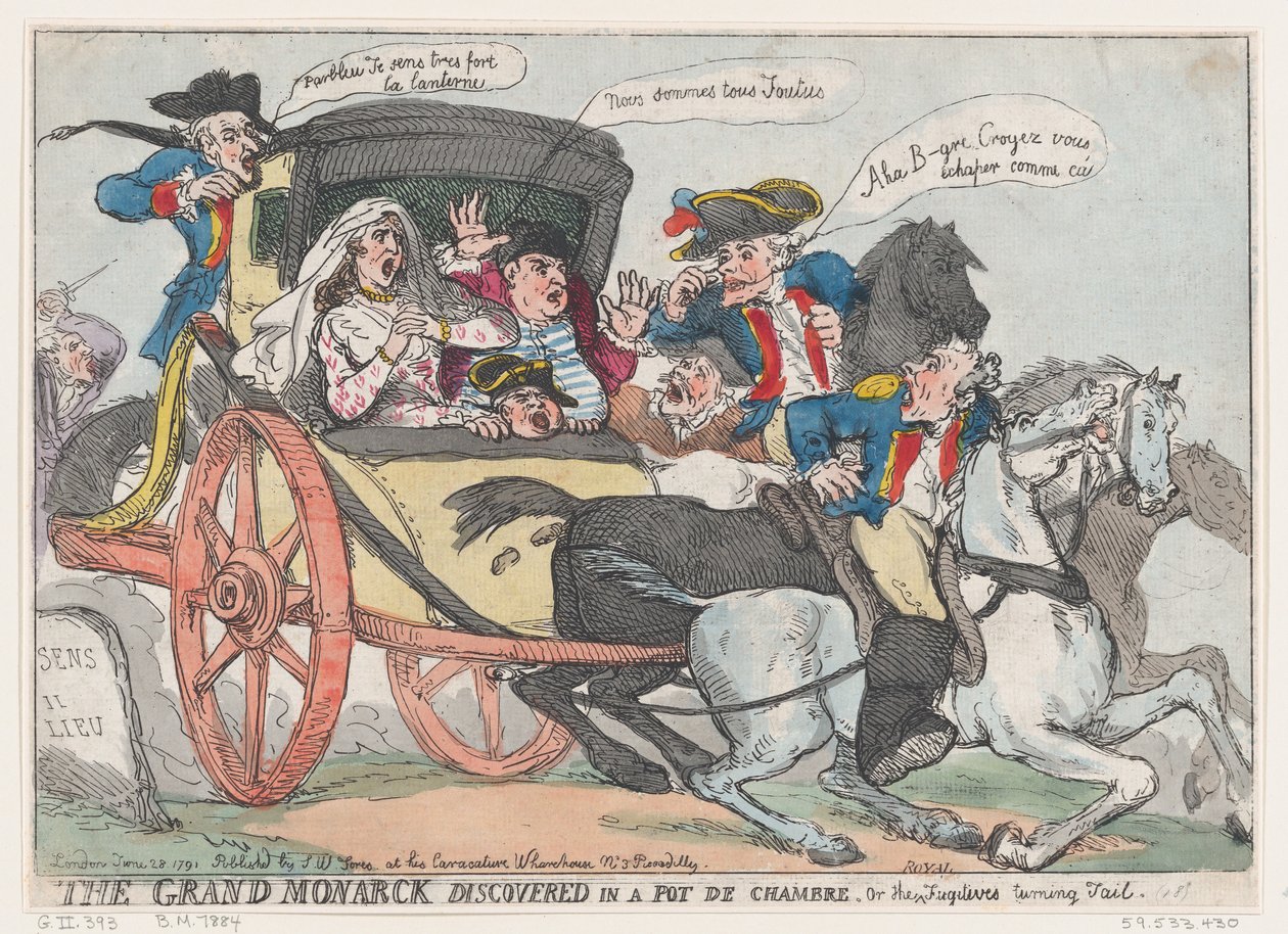 تم اكتشاف Grand Monarck في Pot de Chambre ، أو The Fugitives Turning Tail ، ... ، 28 يونيو 1791. بواسطة توماس رولاندسون
