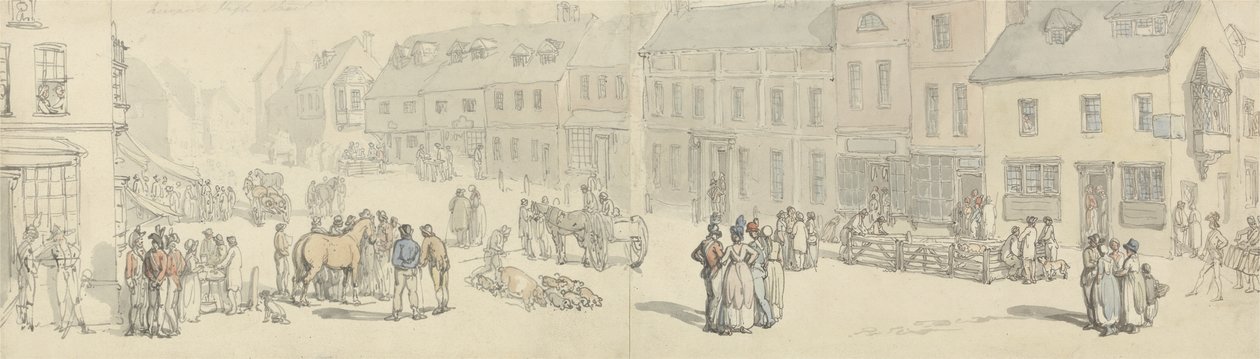 الطريق السريع في يوم السوق ، نيوبورت ، جزيرة وايت ، c.1797-1800 (قلم وحبر ومرحاض على ورق) بواسطة توماس رولاندسون