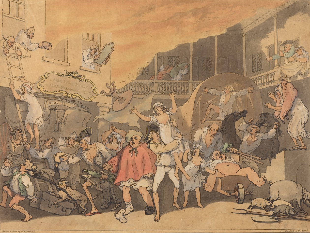 The Inn Yard on Fire ، 1791. بواسطة توماس رولاندسون