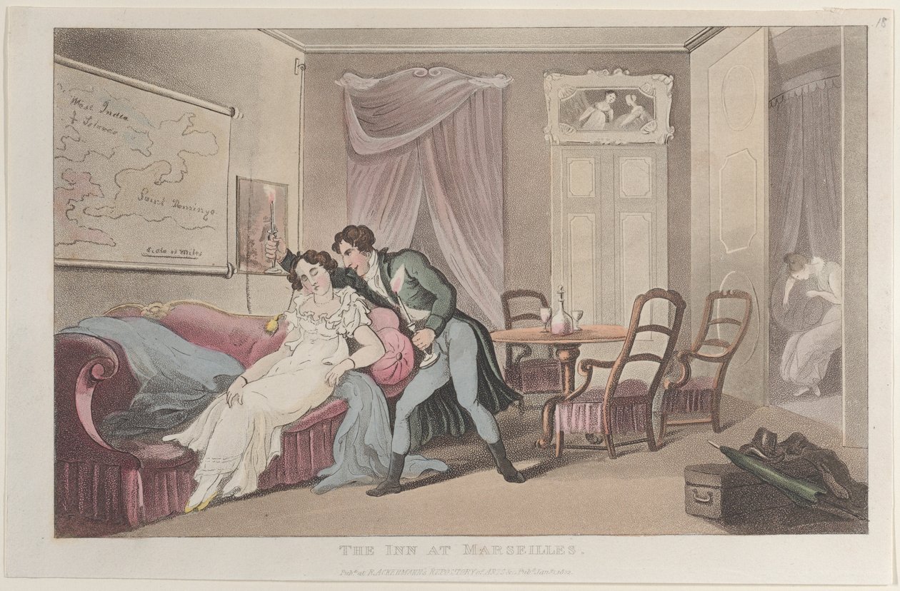 The Inn at Marseilles ، من Journal of Sentimental Travels in the Southern Pro ... ، ١ يناير ١٨٢٢. بواسطة توماس رولاندسون