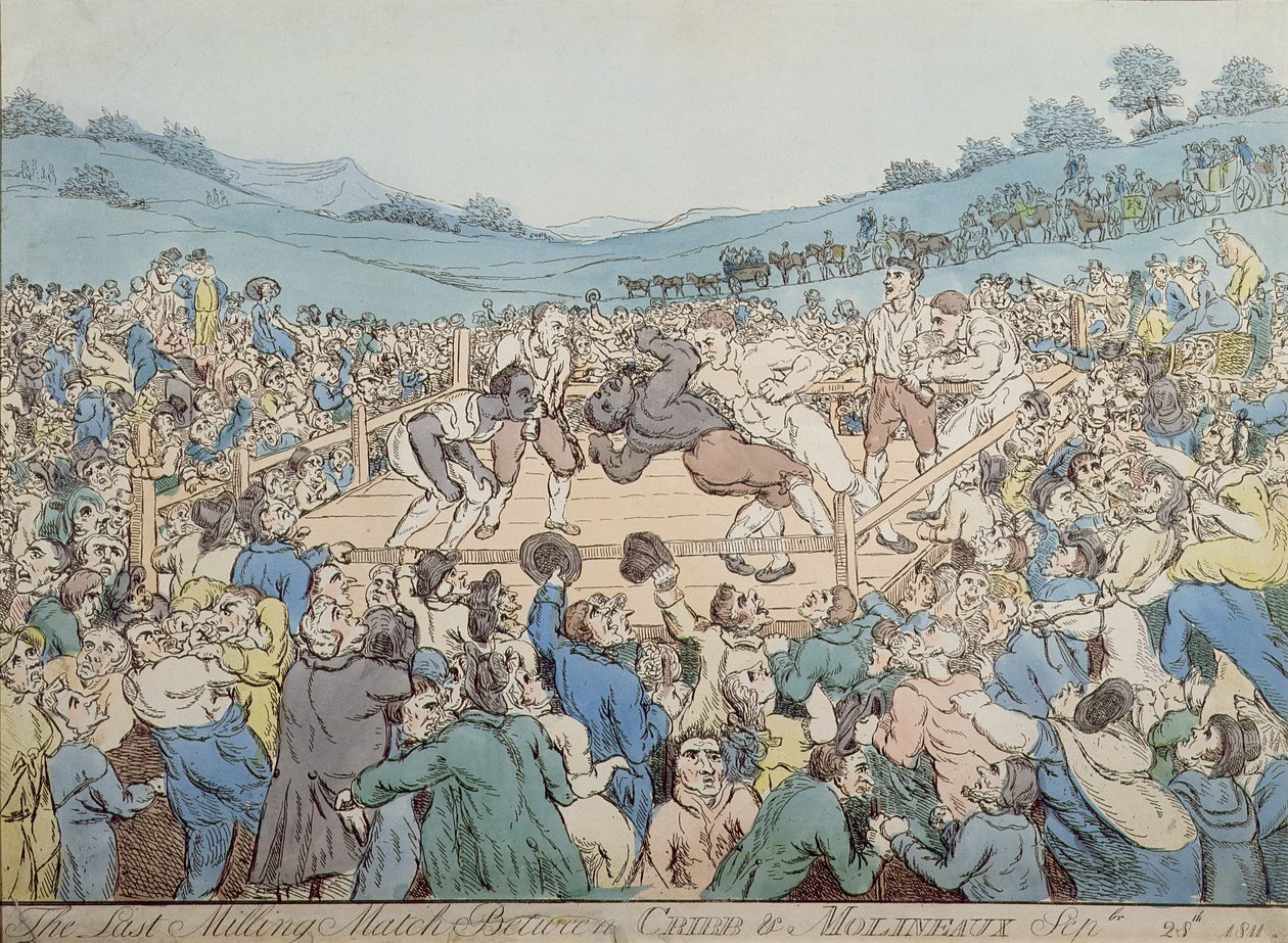 مباراة الطحن الأخيرة بين كريب ومولينو ، 28 سبتمبر 1811 (نقش الألوان) بواسطة توماس رولاندسون