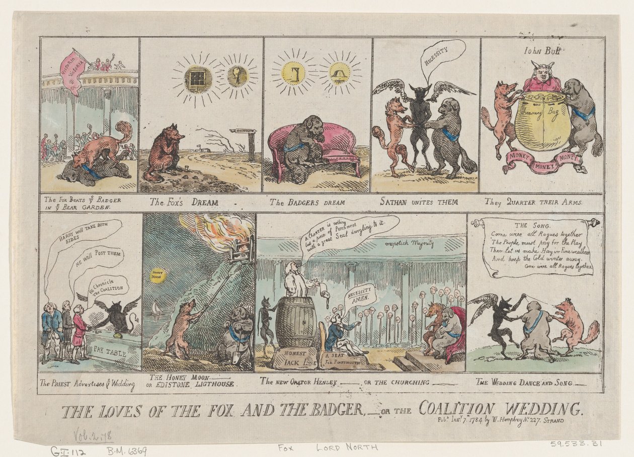 The Loves of the Fox and The Badger ، أو حفل زفاف التحالف. ، 7 يناير 1784 ، 7 يناير 1784. بواسطة توماس رولاندسون