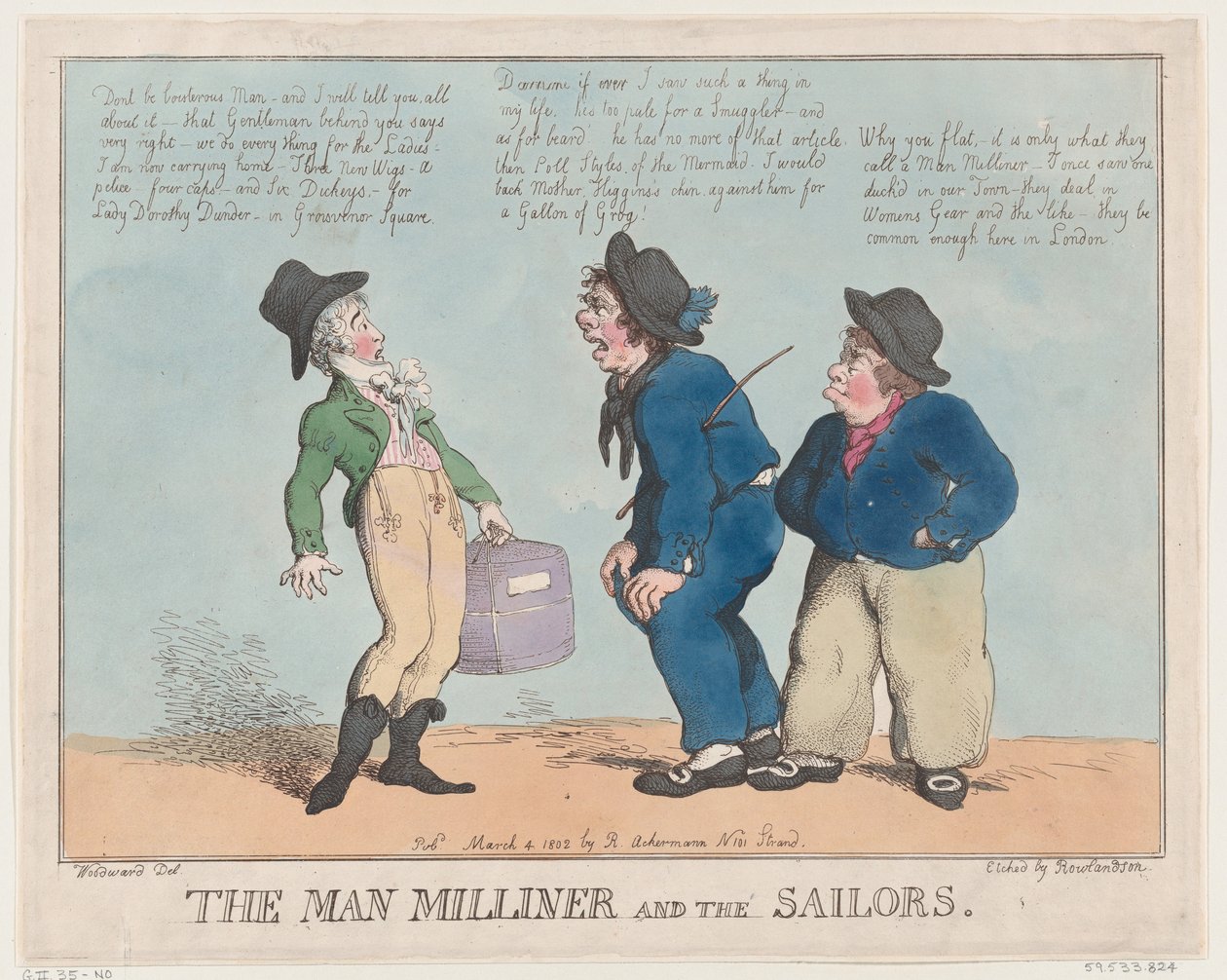 The Man Milliner and the Sailors ، ٤ مارس ١٨٠٢ ، ٤ مارس ١٨٠٢. بواسطة توماس رولاندسون
