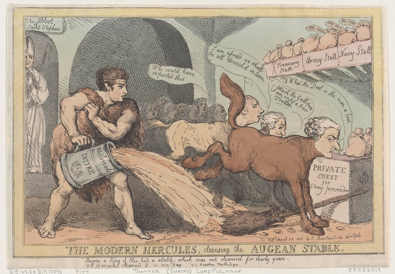 The Modern Hercules ، Cleansing the Augean Stable ، 23 أبريل 1805. ، 23 أبريل 1805. بواسطة توماس رولاندسون