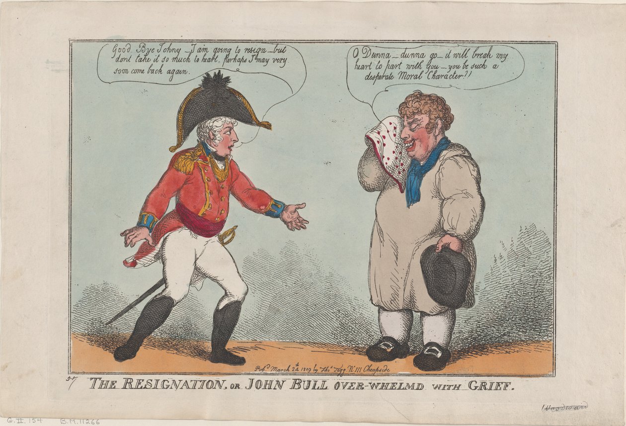 The Resignation ، أو John Bull over-Whelmed with Grief ، 24 مارس 1809. ، 24 مارس 1809. بواسطة توماس رولاندسون