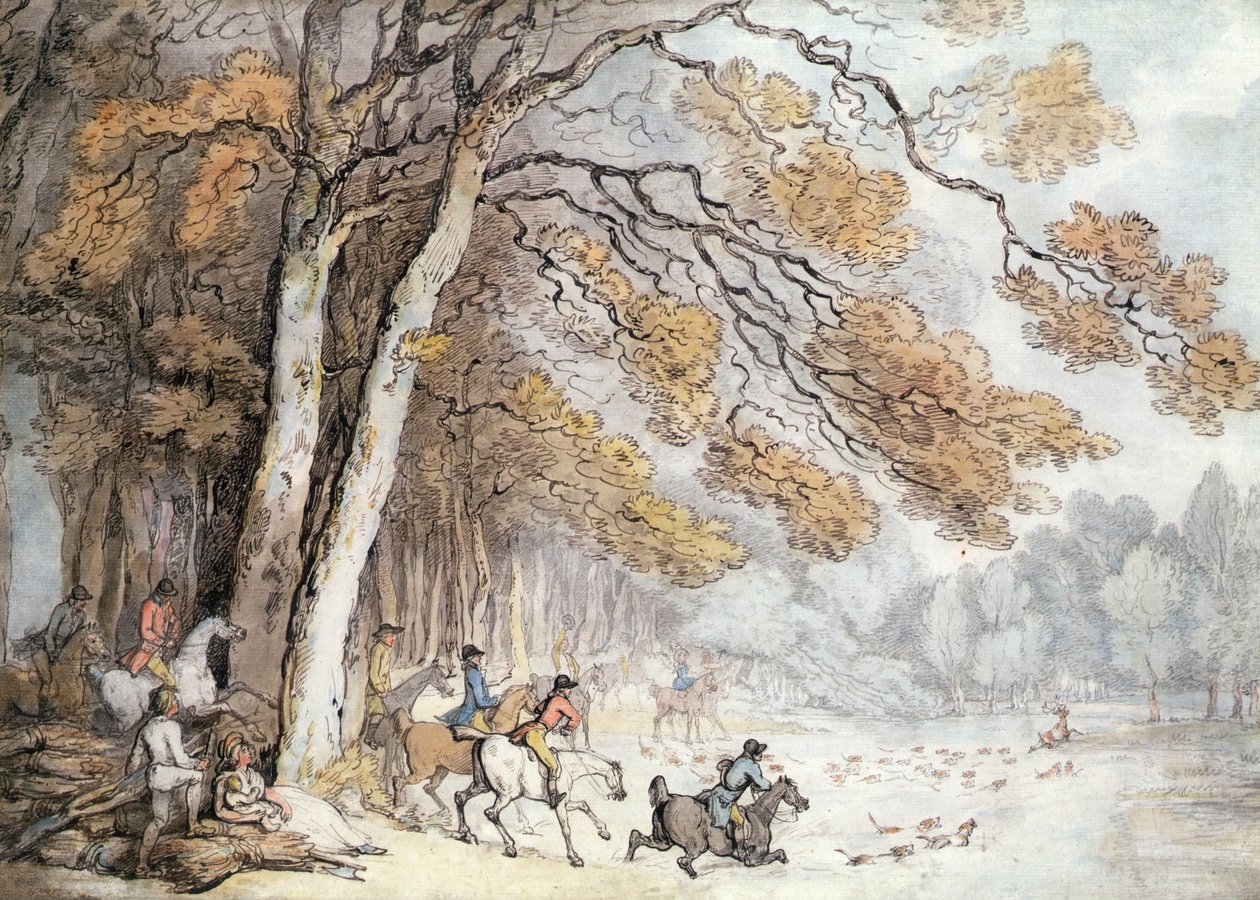 The Stag Hunt (قلم وألوان مائية على ورق) بواسطة توماس رولاندسون