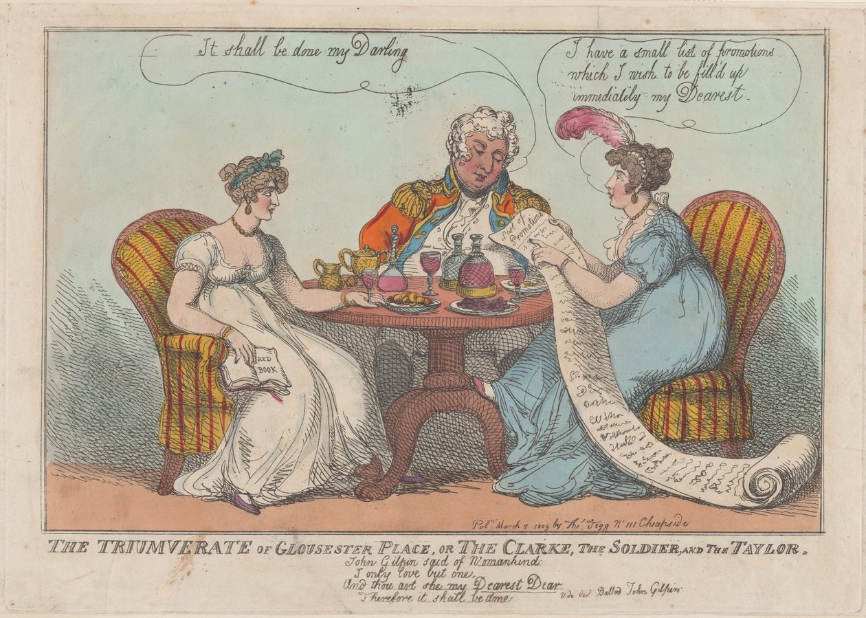 The Triumverate of Gloucester Place ، أو The Clarke ، The Soldier ، and The Taylor ، 1809. ، 1809. بواسطة توماس رولاندسون