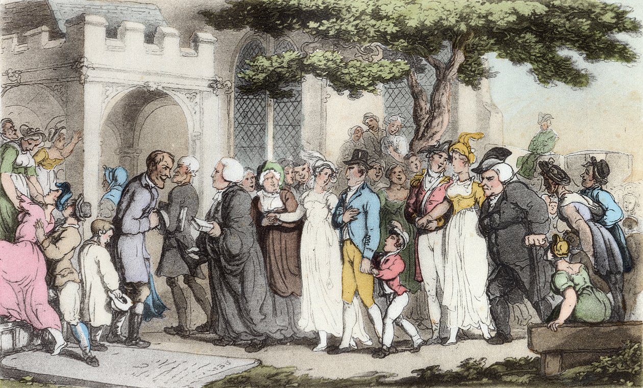 حفلات الزفاف ، التوضيح من "نائب ويكفيلد" بقلم أوليفر جولدسميث ، حانة. أكرمان ، 1817 (ألوان مائية يدوية) بواسطة توماس رولاندسون