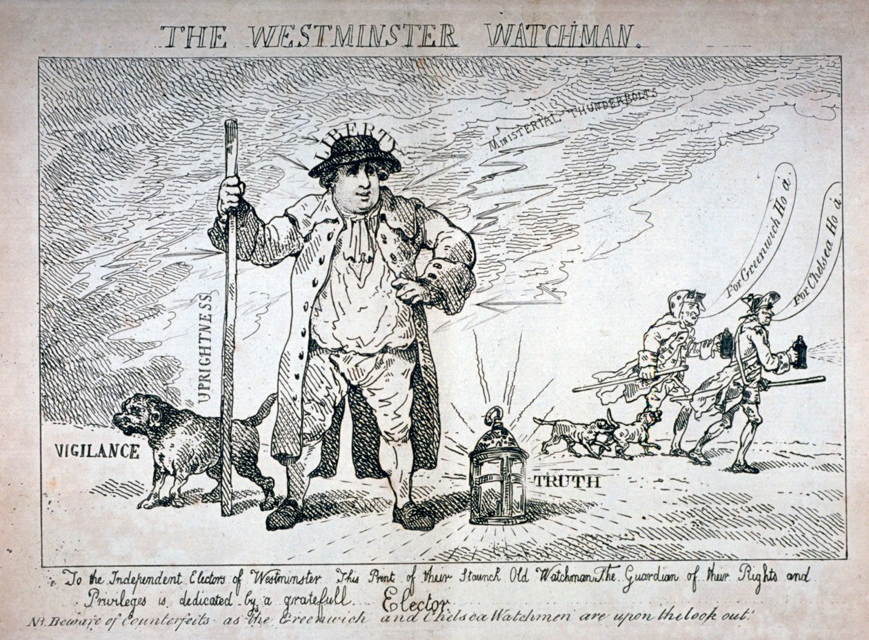 "The Westminster Watchman" ، ١٧٨٤ بواسطة توماس رولاندسون
