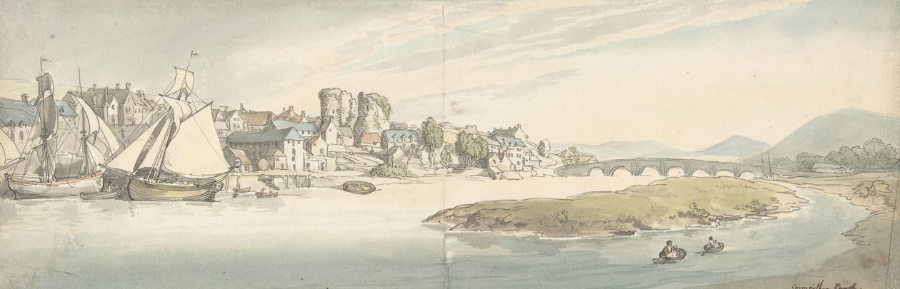 منظر لمدينة على نهر قلعة كارويثام ، 1775-1827. بواسطة توماس رولاندسون