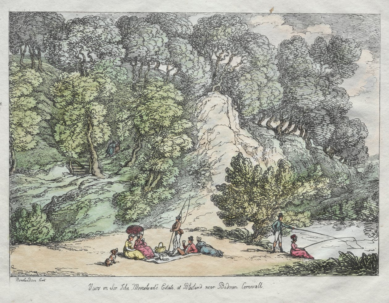 منظر على عقار السير جون موريشيدز في بليزلاند بالقرب من بودمين ، كورنوال ، 1805. بواسطة توماس رولاندسون