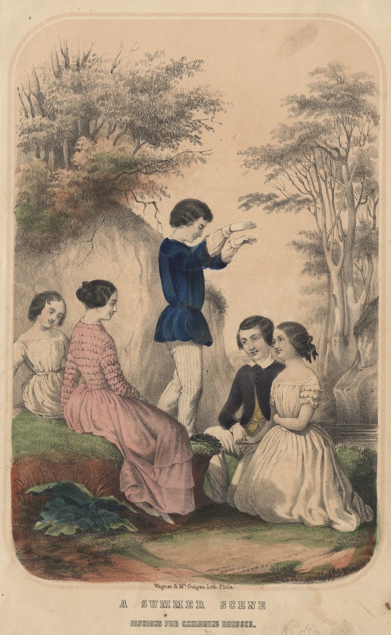 مشهد صيفي ، أزياء لفساتين الأطفال ، litho من Wagner und McGuigan ، 1850 بواسطة توماس س واجنر