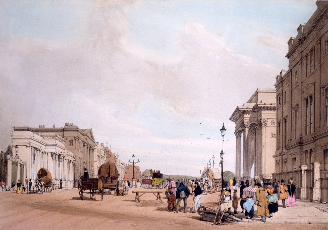 ركن هايد بارك ، مطل على بيكاديللي ، من "لندن حيث أنها مرسومة من الطبيعة" 1842 بواسطة توماس شوتر بويز