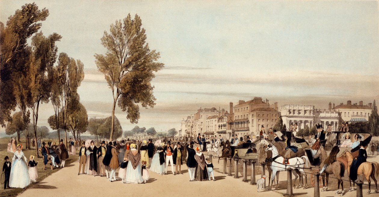 هايد بارك ، نحو بوابة غروسفينور من "لندن حيث أنها مرسومة من الطبيعة" ، 1842 بواسطة توماس شوتر بويز
