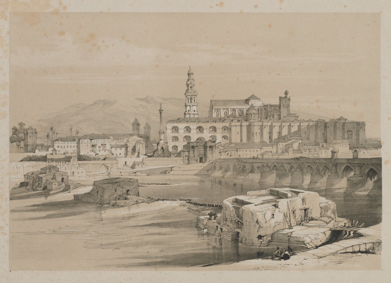 اسكتشات رائعة في إسبانيا: بقايا جسر روماني على جوادالكوفير ، كوردوفا ، 1837. بواسطة توماس شوتر بويز