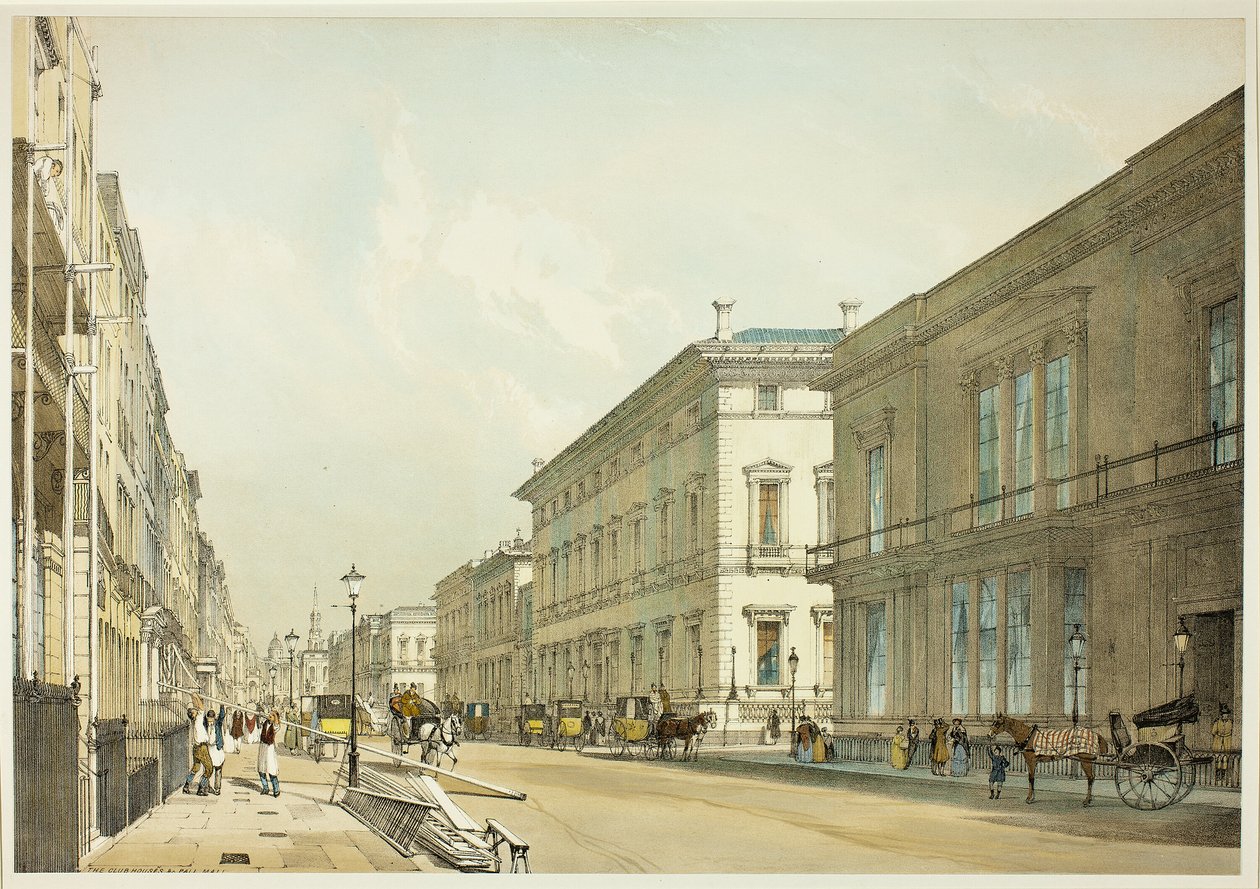 The Club Houses و Pall Mall ، اللوحة رقم 13 من المناظر الأصلية للندن كما هي بواسطة توماس شوتر بويز