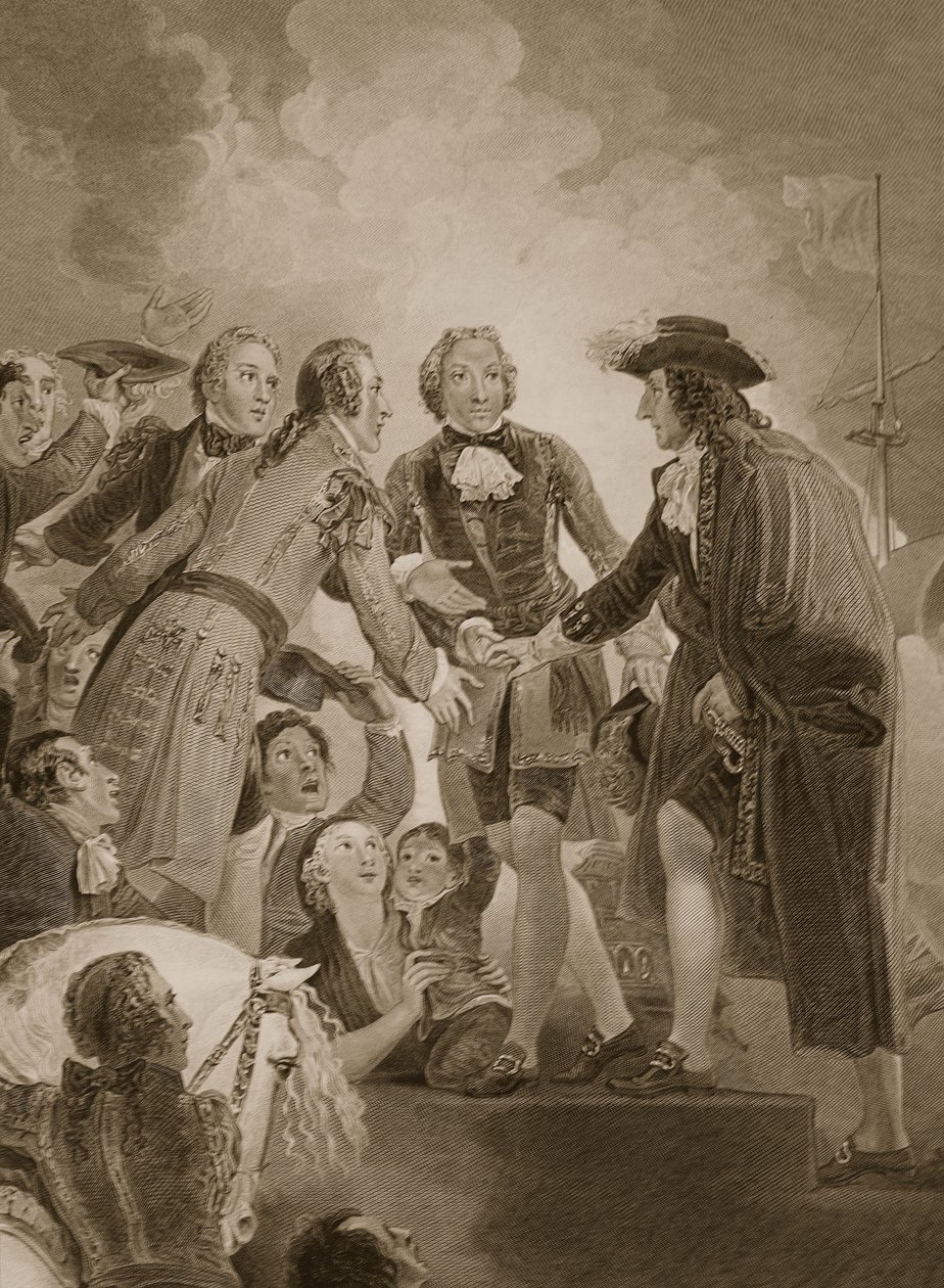 The Landing of William 3rd في Torbay ، منقوش بواسطة جورج نوبل ، رسم توضيحي من حانة ديفيد هيوم "تاريخ إنجلترا" ، الحانة. بقلم ر. بوير ، لندن ، 1812 بواسطة توماس ستوثارد