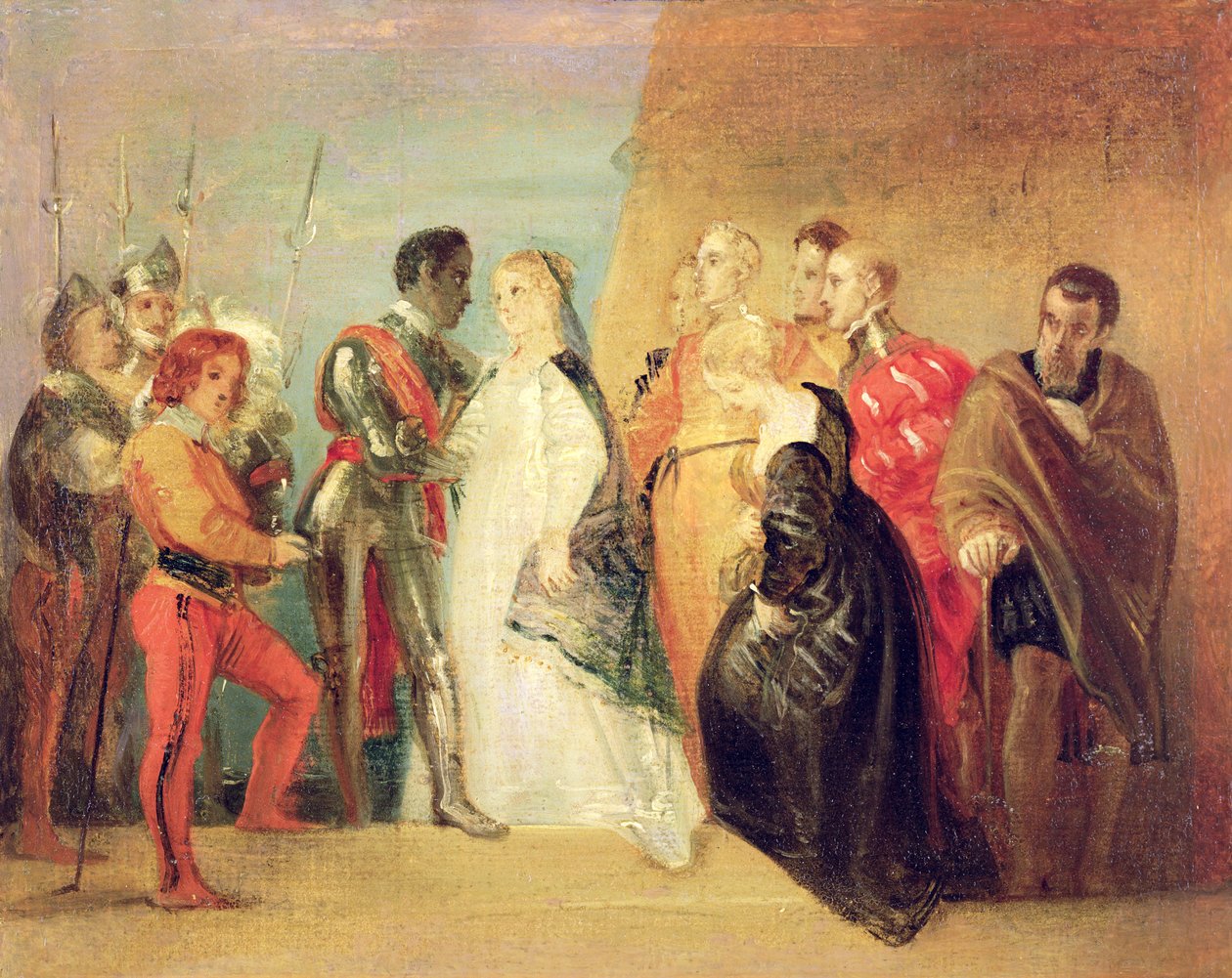 عودة عطيل ، الفصل الثاني ، المشهد الثاني من عطيل ، حوالي 1799 (زيت على ورق مثبت على قماش) بواسطة توماس ستوثارد