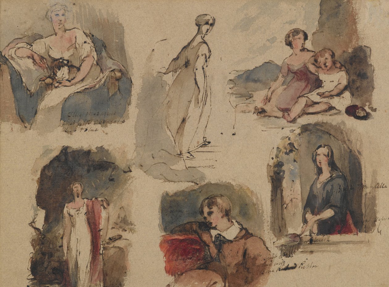 [بدون عنوان] (دراسات الشكل الستة) ، 1830s (حبر من الحديد الرمادي ومرحاض باللون البيج ، متوسط الوزن ، ورق قديم معتدل) (المستقيم) بواسطة توماس سولي