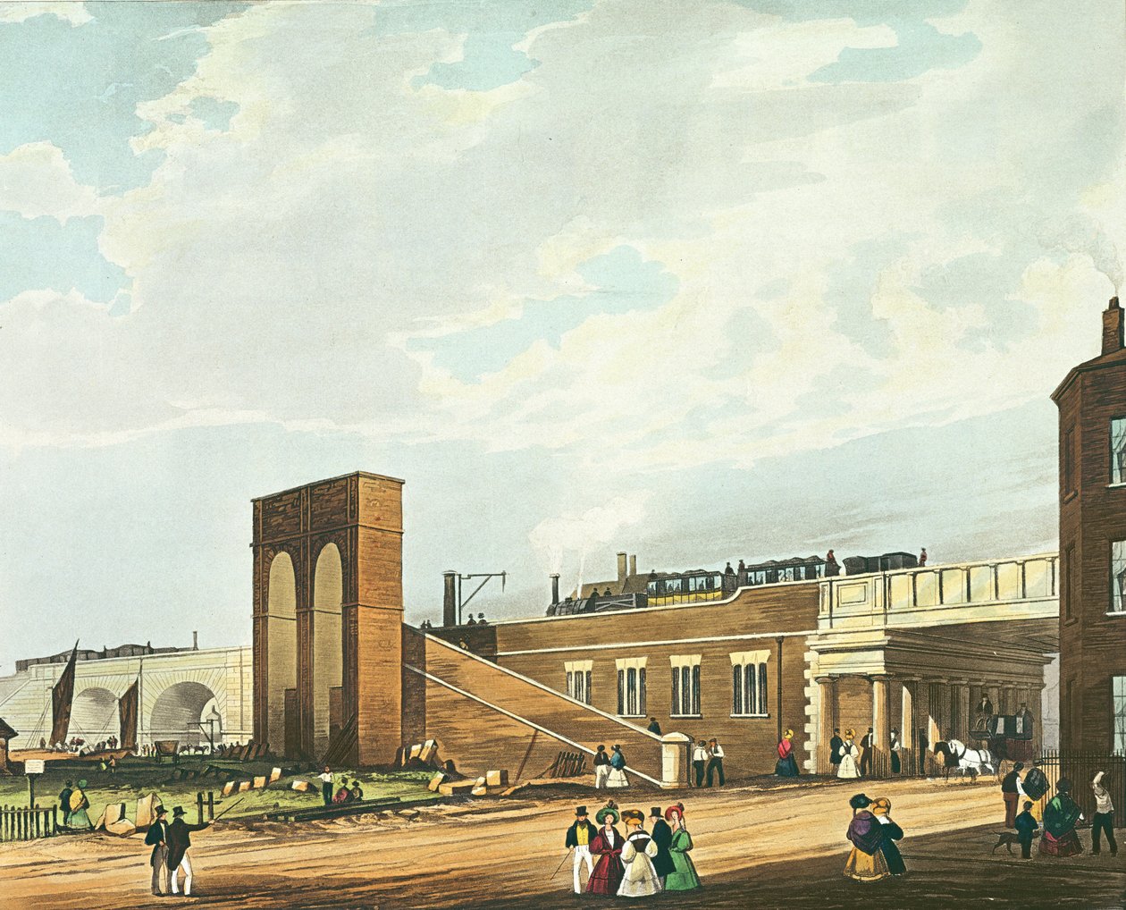 مدخل إلى مانشستر عبر واتر ستريت ، منقوش بواسطة هنري بيال (1795-1833) نشرته شركة أكرمان أوند ، 1831 (ألوان مائية) بواسطة توماس تالبوت بيري