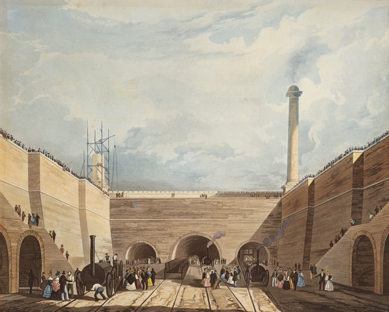 مدخل خط السكة الحديد في إيدج هيل ، ليفربول ، محفور بواسطة H. Pyall ، 1831 (النقش الملون باليد والخط المائي) بواسطة توماس تالبوت بيري