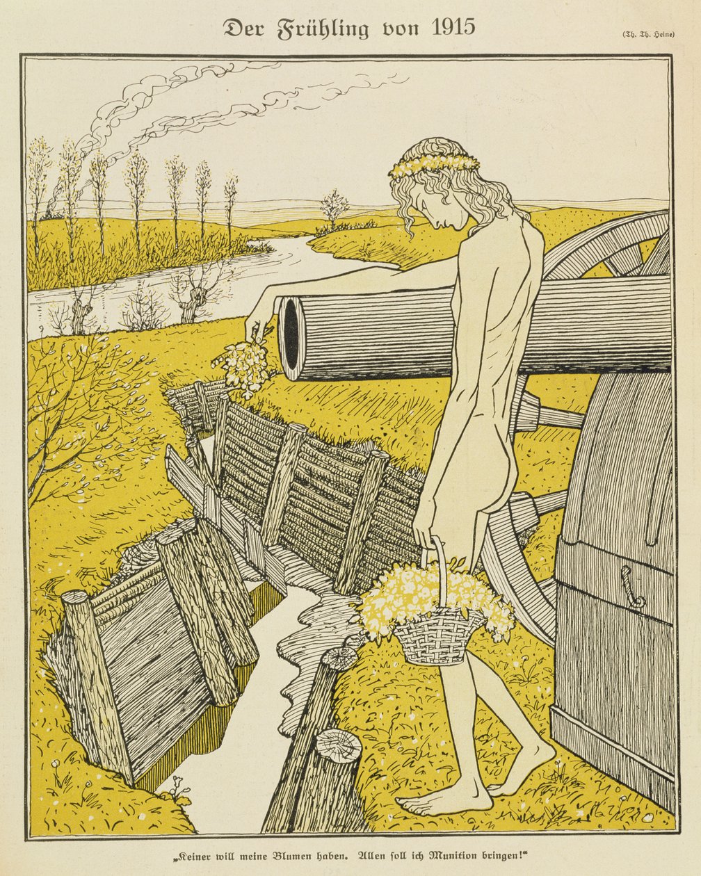 ربيع عام 1915 ، رسم توضيحي من مجلة ألمانية ، "Simplicissimus" ، حوالي عام 1915 (ليثو) بواسطة توماس ثيودور هاينه