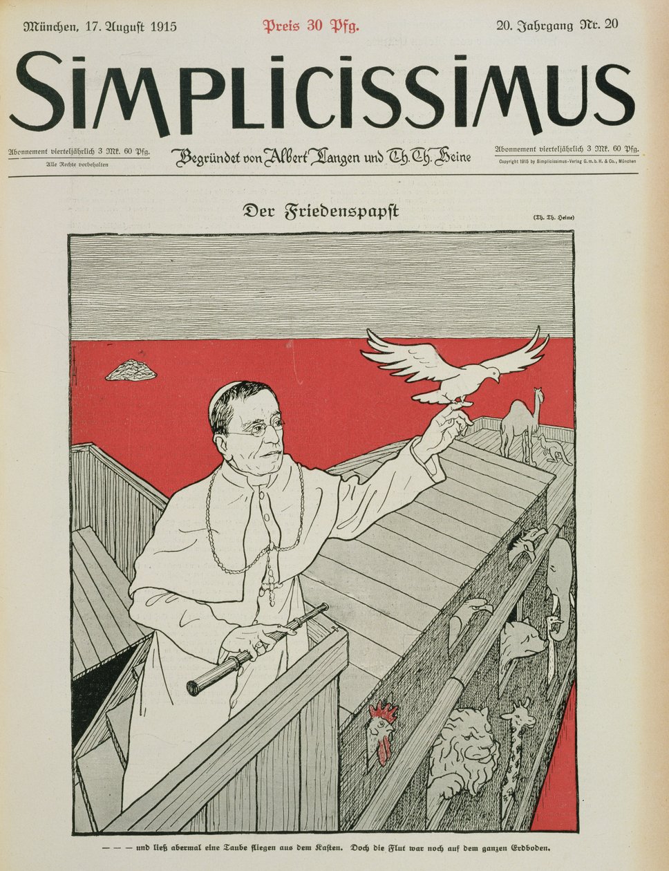 البابا المسالم ، الغلاف الأمامي لمجلة ألمانية ، "Simplicissimus" ، حانة. 1915 (ليثو) بواسطة توماس ثيودور هاينه
