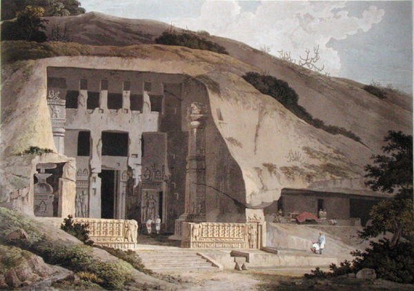 معبد محفور في جزيرة سالسيت ، اللوحة الثالثة من "المشهد الشرقي" ، تم نشره عام 1799 (مائي ملون) (انظر 136976) بواسطة توماس وويليام دانييل