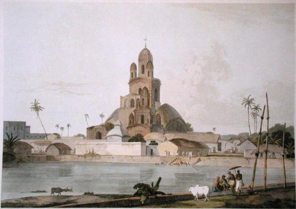 معبد جوفيندا رام ميتيشن ، كلكتا ، اللوحة V من "المشهد الشرقي" ، المنشور عام 1800 (مائي ملون) بواسطة توماس وويليام دانييل